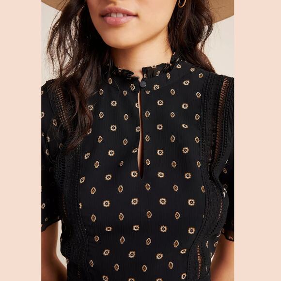 SCOTCH & SODA Tasha Ruffle Midi Dress Cottagecore Boho Black Cocktail Wedding M - Picture 3 of 15